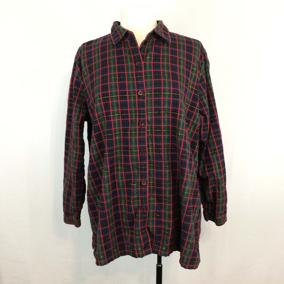 Bobbie Brooks Red Green Gold Plaid Button‎ Front Shirt, Blouse Top, Plus 18W/20W - Picture 1 of 7